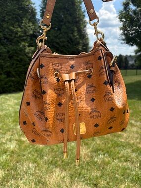MCM Cognac bucket bag EUC